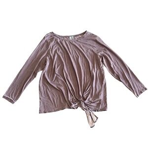 Susina Burn-out Tunic Top 3X Long Sleeve Purple Tie Waist Feminine Modern Lounge